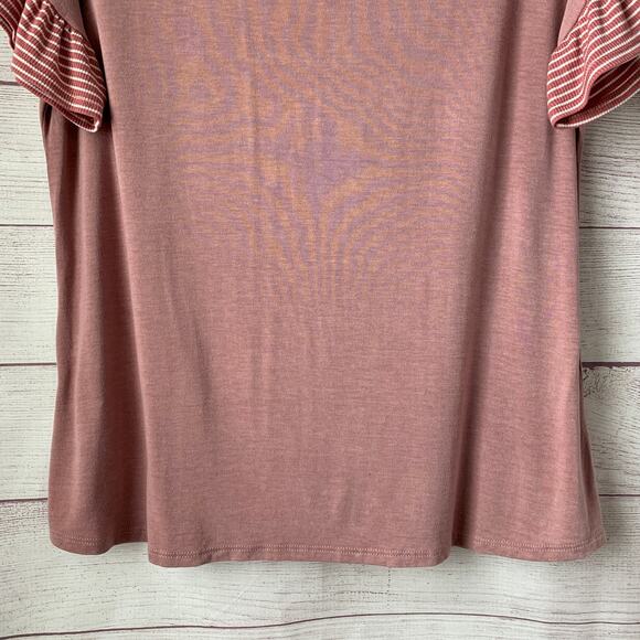 Hailey & Co Mauve Pink Short Sleeve Blouse with Striped Ruffle Cuffs Size L - Picture 12 of 12